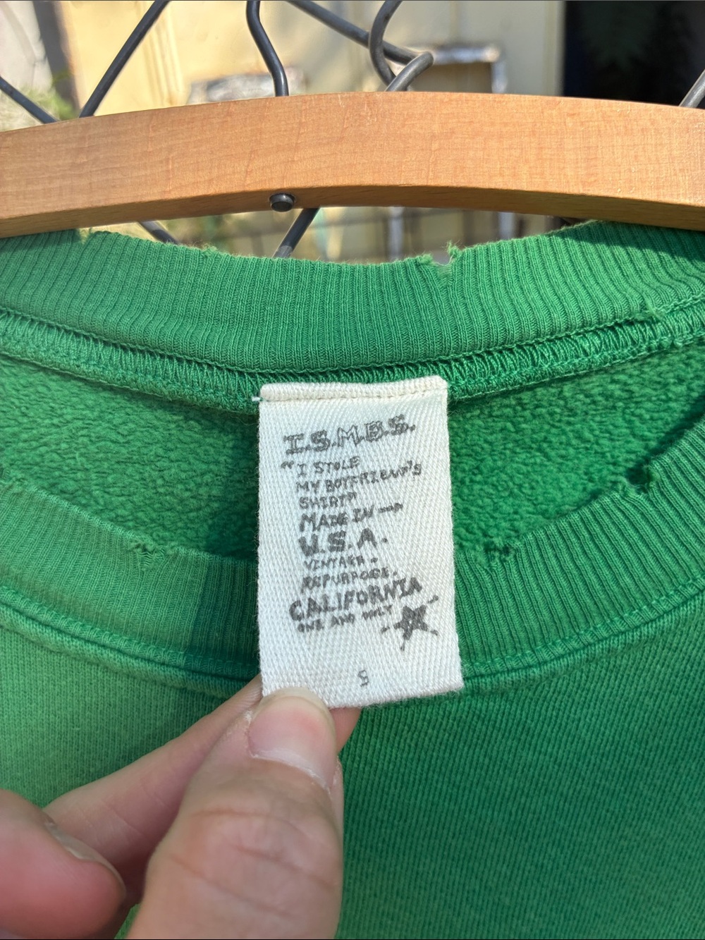I Stole My Boyfriend’s Shirt Green Distressed Sweatshirt Smiley Face - Picture 7 of 15